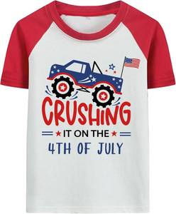 lot 2364 image: Rimyaw Boys 4th of July Shirt Dinosaur Monster Truck Excavator Tees Toddler American Flag Independence Patriotic Kids T-Shirt 7T