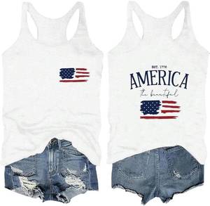 lot 2368 image: HRIUYI American Flag Tank Tops for Women 4th of July Outfits USA Sleeveless O-Neck Patriotic Tees (White,S)