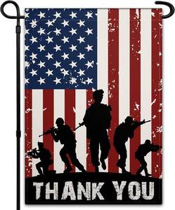 lot 2373 image: Memorial Day Garden Flag for Outside 12x18 Inch Patriotic 4th of July American Soldier Thank You Garden Flag Outdoor Indoor House Yard Sign Decorations