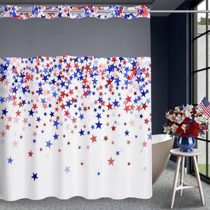 lot 2378 image: No Hook 4th of July Shower Curtain, American Red, White & Blue Fabric Curtain, with Snap in Liner, 71 in. x 74 in.
