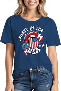 lot 2382 image: 4th of July Shirts WomenUSA American Flag Tee Premium Cotton Crew Neck Short Sleeve Patriotic T-Shirt Large