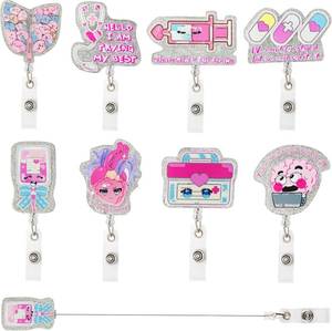 lot 2389 image: FEXIA 8 Pcs Nurse Badge Reels Funny Acrylic Retractable Badge Holder, Gift for Doctor, Student, Teacher, Work Office, Accessories Bulk Gifts, Holidays