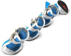 lot 2390 image: ZUNEA Small Dog Shoes for Hot Pavement Summer Breathable Mesh Boots Adjustable Non Slip Zipper Pet Dogs Booties White PU Paw Protector Blue 1#