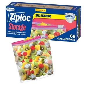 lot 1012 image: Ziploc Gallon Food Storage Slider Bags, Power Shield Technology for More Durability, 68 Count