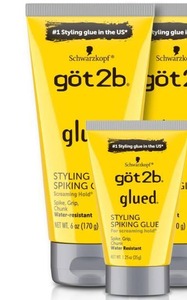 lot 1054 image: Got2B Glued Styling Spiking Hair Gel - 6 oz tube  1 Travel 1.25 oz tube