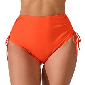 lot 1073 image: JOYBIK Womens High Waisted Full Coverage Bikini Bottoms Tummy Control Adjustable Drawstring Swim Bottoms Orange M