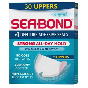 lot 1143 image: Sea Bond Secure Denture Adhesive Seals, Original Uppers, Zinc-Free, All-Day-Hold, Mess-Free, 30 Count (Pack of 1)