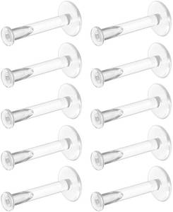 lot 1167 image: WildVibe 16g Clear Earrings for Sports, Work, Surgery - Bioflex Plastic Earrings Tragus Piercing Jewelry Clear Labret Retainer Piercings 10pc Set - Plastic Stud Earrings for Cartilage Helix Tragus Lip Medusa Monroe - 8mm (516)