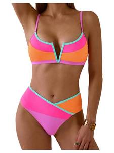 lot 1183 image: SOLY HUX Womens Color Block Bikini Set Spaghetti Strap V Wired Bathing Suit Summer Two Piece Swimsuit Multicoloured Small