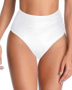 lot 1231 image: Tempt Me Womens White High Waisted Bikini Bottom Full Coverage Retro Tummy Control Swimsuit Bottom M