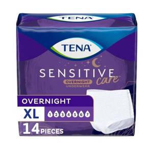 lot 1244 image: TENA Sensitive Care Overnight Incontinence Underwear for Women, Adult diapers, X-Large (Waist Sizes 39in��52in), Better Fit, 14 Count
