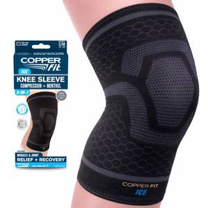 lot 1261 image: Copper Fit unisex adult ICE Sleeve, SM Knit Compression Knee Sleeve Infused with Menthol and CoQ10 for Maximum Recovery, Black, Small Medium US (12-16)