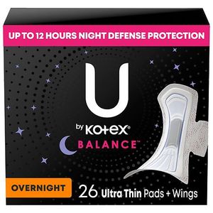 lot 1331 image: U by Kotex Balance Ultra-Thin Overnight Pads with Wings - Unscented - 26ct - Retail $22