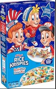 lot 1344 image: Pack of 2 Kelloggs Rice Krispies Red & Blue Color Mix Special Edition Cereal 7.5 Oz Boxes  - Retail $15