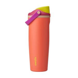 lot 1368 image: Owala 30oz Stainless Steel Bucket Handle FreeSip Insulated Straw Tumbler Water Bottle - Neon Nectar - Retail $35