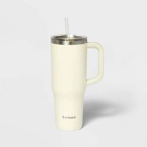 lot 1383 image: 40oz Stainless Steel Tumbler with Straw Cream - Embark - Retail $15