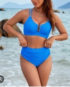 lot 1384 image: BMJL Womens High Waisted Bikini Sets Modest Tummy Control Swimsuits Cutout Crisscross Ruched Two Piece Bathing Suit(Blue,M)&nbsp