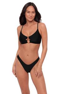 lot 1395 image: Sports Illustrated Womens Double Ring Bralette Bikini Top, Black, Medium - Retail $14