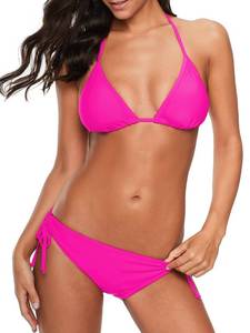 lot 1399 image: Womens Sexy Bikini Sets Two Piece Swimsuit String Halter Top Neon Pink Bikini 2 piece Bathing Suits Brazilian Swimwear Rose Red S - Retail $22