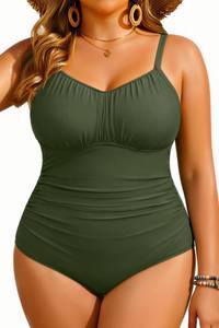 lot 1451 image: Aqua Eve Plus Size Swimsuit for Women Tummy Control One Piece Bathing Suit Vintage Swimwear Army Green 20W - Retail $37
