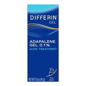 lot 1468 image: Differin Acne Treatment Gel, 90 Day Supply, Retinoid Treatment for Face with 0.1% Adapalene, Gentle Skin Care for Acne Prone Sensitive Skin, 45g Pump (Packaging May Vary) - Retail $24