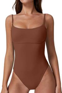 lot 1478 image: QINSEN Push Up Swimsuit for Womens Strappy Square Neck Tummy Control One Piece Bathing Suit Chestnut S - Retail $37