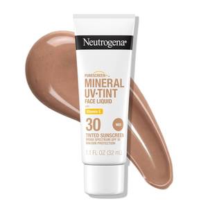 lot 1492 image: Neutrogena Purescreen Tinted Sunscreen for Face with SPF 30, Broad Spectrum Mineral Sunscreen with Zinc Oxide and Vitamin E, Water Resistant, Fragrance Free, Medium, 1.1 fl oz - Retail $15
