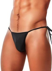 lot 1525 image: MIZOK Mens Side Tie Swim Bikini Sexy Beach Thong Hip Tie Swimsuit Black L - Retail $15