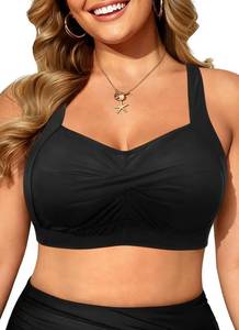lot 1531 image: Daci Women Plus Size Push up Bikini Top Only Full Coverage Swimsuit Tops Twist Front Bathing Suit Bra for Large Bust Black 24 Plus - Retail $27