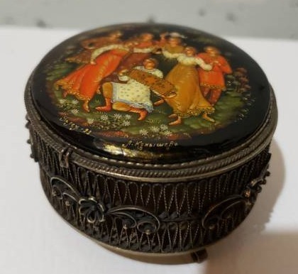 lot 5109 image: Russian round enamel and metal container
