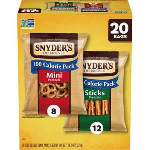 lot 4011 image: Snyders of Hanover Pretzels Minis and Sticks 100 Calorie Packs Variety Pack - 20ct - Retail $14