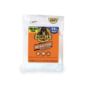 lot 4052 image: Gorilla Hot Glue Sticks, Clear Glue, Mini Size 4 Long x 0.27 Diameter, 75 Count (Pack of 1) - Safe for All Temperatures with Extended Working Time - Retail $9
