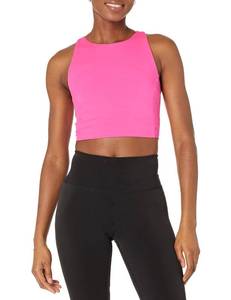 lot 4065 image: Amazon Essentials Womens Active Sculpt High Neck Racer Back Sports Bra Tank, Neon Pink, Small - Retail $16
