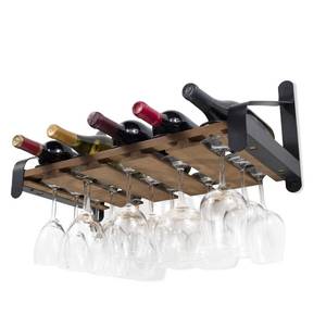 lot 4069 image: Rustic State Barrel Wall Mount Wood Floating Wine Rack with Glassware Holder Stemware Shelf Organizer for 5 Bottle and up to 15 Glass Storage - Kitchen Dining Room Bar Dacor - Walnut - Retail $55