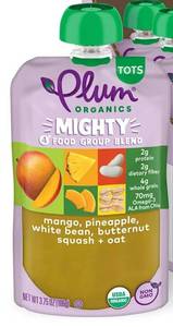 lot 4088 image: Plum Organics - 12 Months Organic Baby Food - Mango, Pineapple, White Bean, Butternut Squash & Oat - Non-GMO - On-The-Go Pouches for Baby & Toddler - Quality Tested Ingredients - 3.75 oz  - Retail $21