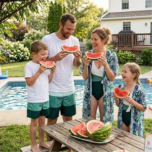 lot 4098 image: IFFEI Mommy and Me Family Matching Swimsuits One Piece Tummy Control Bathing Suit with Cover Up Green Little Girls 3-4 Years - Retail $27