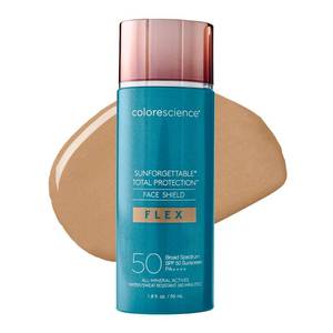 lot 4165 image: Colorescience 50 to 70 SPF Total Protection Face Shield Flex SPF 50, Zinc Oxide Formula, Tan, 1.8 fl. oz. - Retail $58