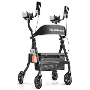 lot 4166 image: BlessReach Heavy Duty Upright Rollator Walker for Seniors, 450lb Capacity, 6 Height Adjustments, 8 All-Terrain Wheels, Padded Seat & Backrest, Easy Assembly, Foldable Design (Purple) - Retail $180