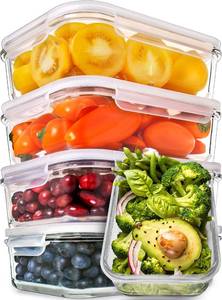 lot 4172 image: PrepNaturals 5 Pack 30 Oz Glass Meal Prep Containers - Dishwasher Microwave Freezer Oven Safe - Glass Storage Containers with Lids (Multi-Compartment) - Retail $27