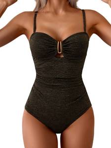 lot 4183 image: Eomenie One Piece Swimsuit for Women Tummy Control Ruched Bathing Suit Cutout U Wire Swim Suits Black a - Retail $39