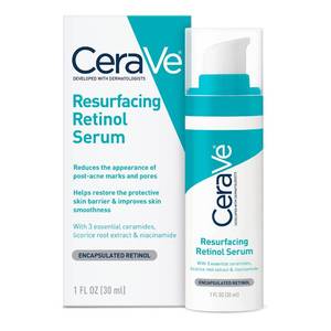 lot 4184 image: CeraVe Resurfacing Retinol Serum For Post Acne Marks, Formulated With Licorice Root Extract & Niacinamide, Brightening Serum & Pore Minimizer For Face, Post Acne Skin Barrier Repair, Non-Comedogenic - Retail $19