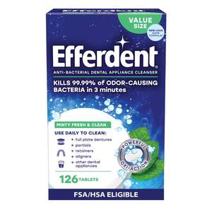 lot 4192 image: Efferdent Denture Cleaner Tablets Dental Appliances, Aligners, Mouth Guard, and Retainer Cleaner Tablets, Minty Fresh &amp Clean, 126 Count&nbsp