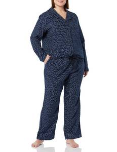 lot 4205 image: Amazon Essentials Womens Flannel Long-Sleeve Button Front Shirt and Pant Pajama Set, Navy Dots Print, Small - Retail $21