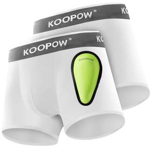 lot 4226 image: KOOPOW 2-Pack Youth Boys Compression Shorts With Soft Protective Athletic Cup, Cups Holder & Pocket, Kids Sports Baseball Boxer Briefs Athletic Underwear For Football Lacrosse,White S - Retail $19
