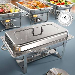 lot 4275 image: Chafing Dishes for Buffet 4 Pack, Ultrasonic Mirror Polishing Chafing Dish Buffet Set 9QT, Rolled Edge Finger Protection Buffet Servers and Warmers for Any Party, Wedding, Birthday and Hotel - Retail $117