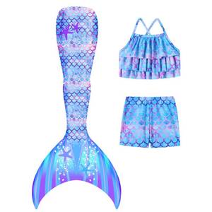 lot 4287 image: Mermaid Swimsuit for Girls Ruffle Top with Boyshort Bikini Fish Tail Set Girls Swim Suit Beach Kids Bathing Suits Size 11 10 - Retail $23