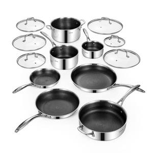 lot 4288 image: Deluxe 13 Piece Hybrid Ceramic Nonstick Stainless Steel Cookware Set-5 Piece Frying Pan Set, 6 PC Pot Set, 3.7QT Deep Saut� Pan&Lid, Induction Ready, Stay Cool, PFOA Free Compatible with All Cooktops - Retail $730