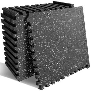 lot 4298 image: PRAISUN 0.6 Thicker Rubber Top Gym Flooring for Home Gym, 12 Pcs 48 Sq Ft Workout Mats, Exercise Mat, Interlocking Rubber Floor Mats with High Density EVA Foam for Garage, 24 x 24in, BlackGrey - Retail $100