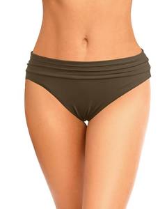 lot 4346 image: Zmart Womens Ruched Bikini Bottoms, Scrunch Full Coverage Fold Over Mid Rise Waisted Swimsuits, Tummy Control Ruffle Bathing Suits Swim Bottoms for Women Brown M - Retail $18
