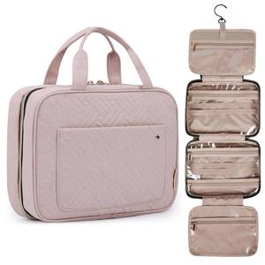 lot 4354 image: BAGSMART Toiletry Bag Travel Bag with Hanging Hook, Water-resistant Makeup Cosmetic Bag Travel Organizer for Accessories, Shampoo, Full-size Container, Toiletries (Baby Pink, Medium) - Retail $18